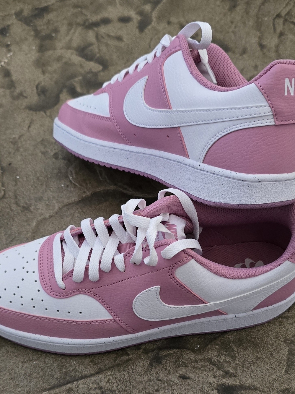 Nike Women’s Pink and White Low-Top Sneakers — Classic Swoosh Design